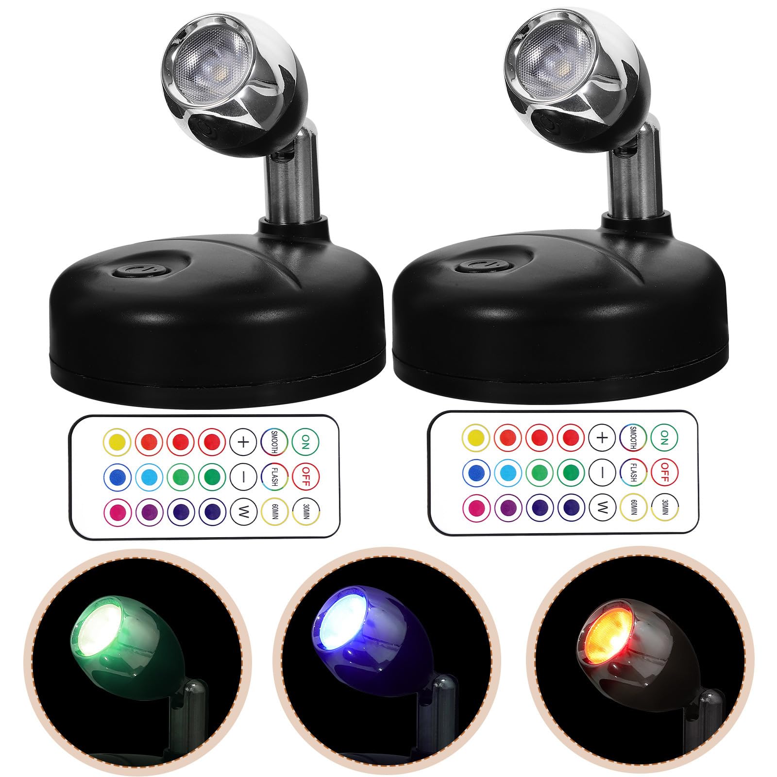 Healeved Mini Focos LED Recargables para Gabinete Ángulo Ajustable y Control Remoto Infrarrojo, Luz Portátil Pilas para Estantes y Armarios, 2 Piezas