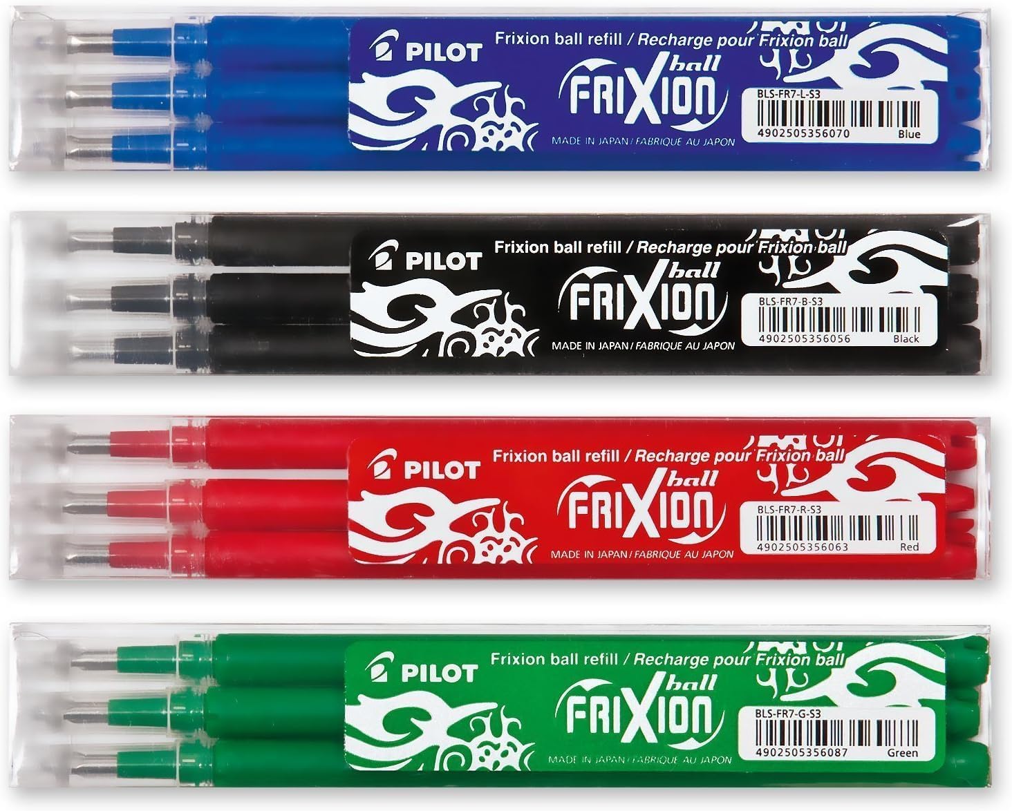Pilot Frixion Ersatz-Stifte, radierbar, Nachfüllpackung, bestehend aus 24 Blau, Schwarz, Rot Ersatzminen