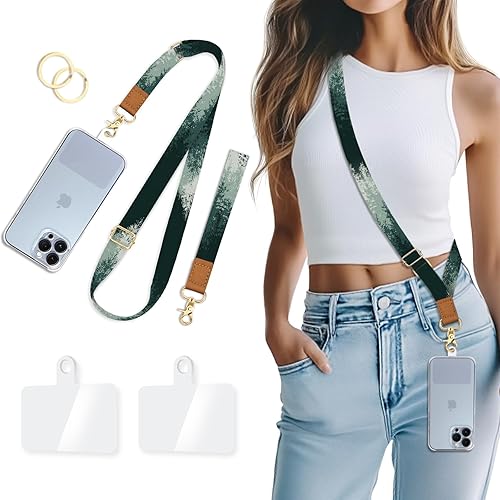 Piefly Correa de muñeca cruzada para teléfono, cordón de árbol del bosque para teléfono celular alrededor del cuello, correa de teléfono ajustable