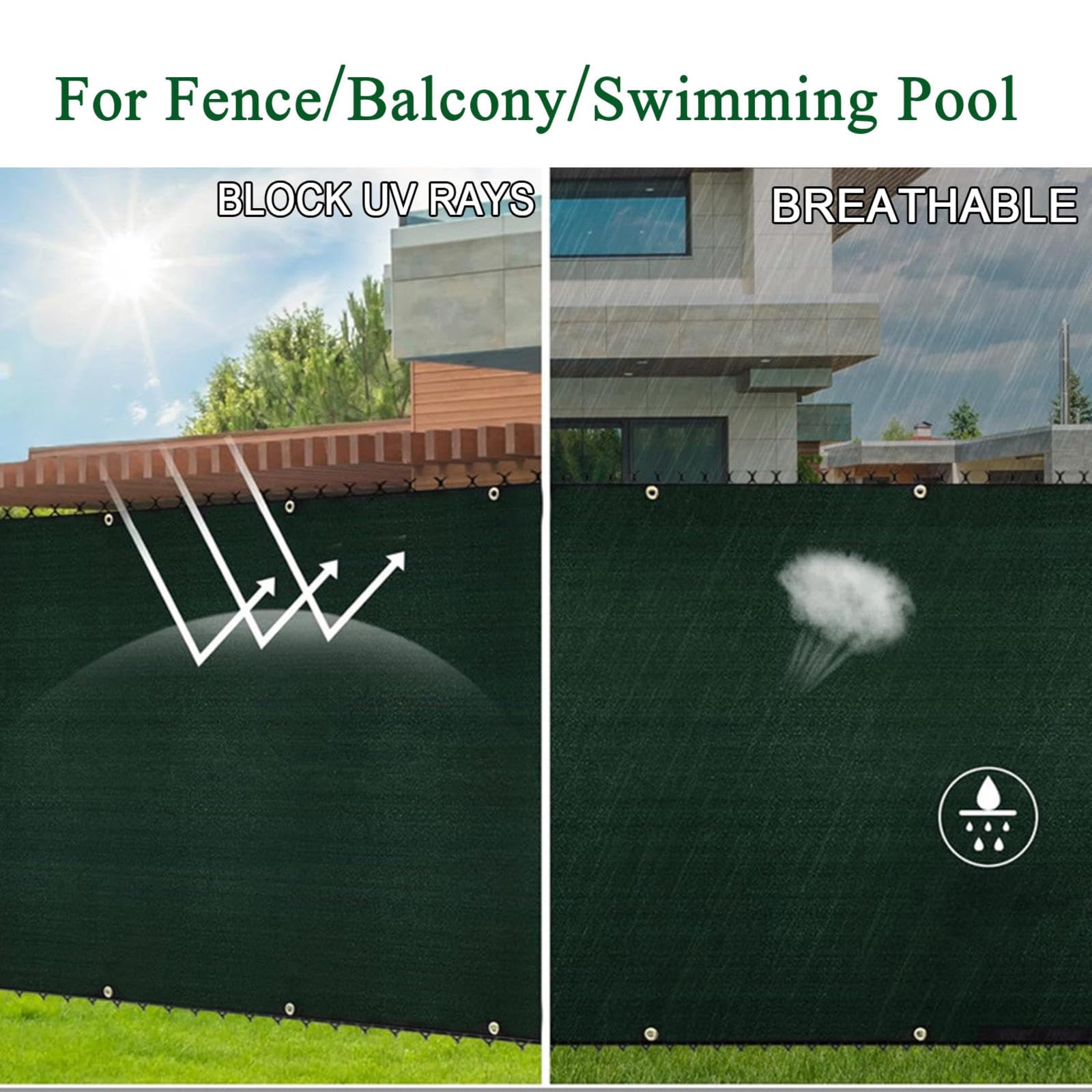 Rete ombreggiante Verde con Occhielli,Vela Protezione Solare Rettangolare,Rete per Teli da Giardino,1,5x6m 2x3m 4x7m Rete per Privacy recinto,per Piante Patio pergola,3x3m(10 * 10ft)-Green