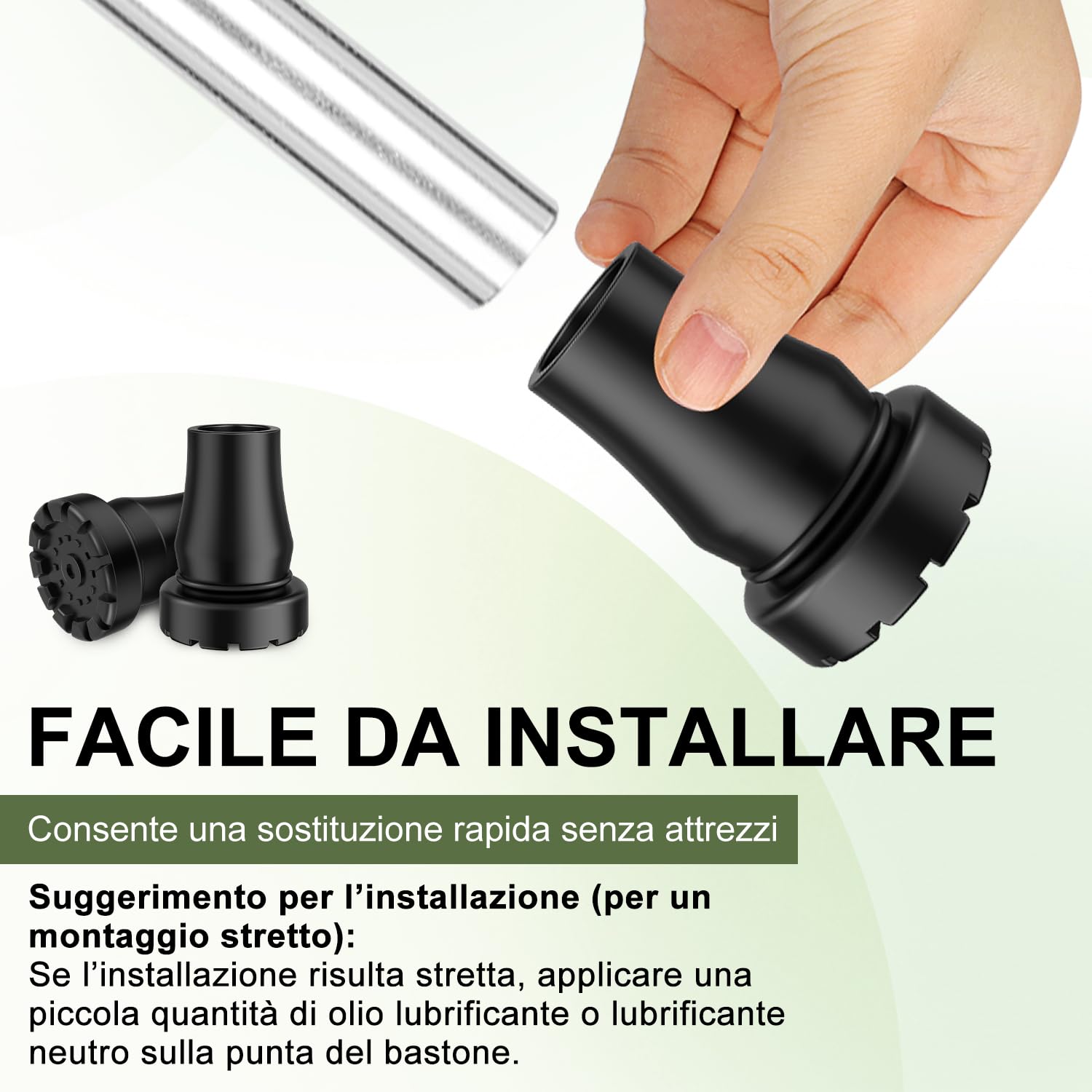 supregear 19 mm Punte, Tappi per Piedi Antiscivolo Neri Ad Assorbimento D'urto, Resistenti, in Gomma Sostitutiva con Inserto Metallico Rinforzato per Passeggio E Bastoni Da Passeggio, 6 pcs