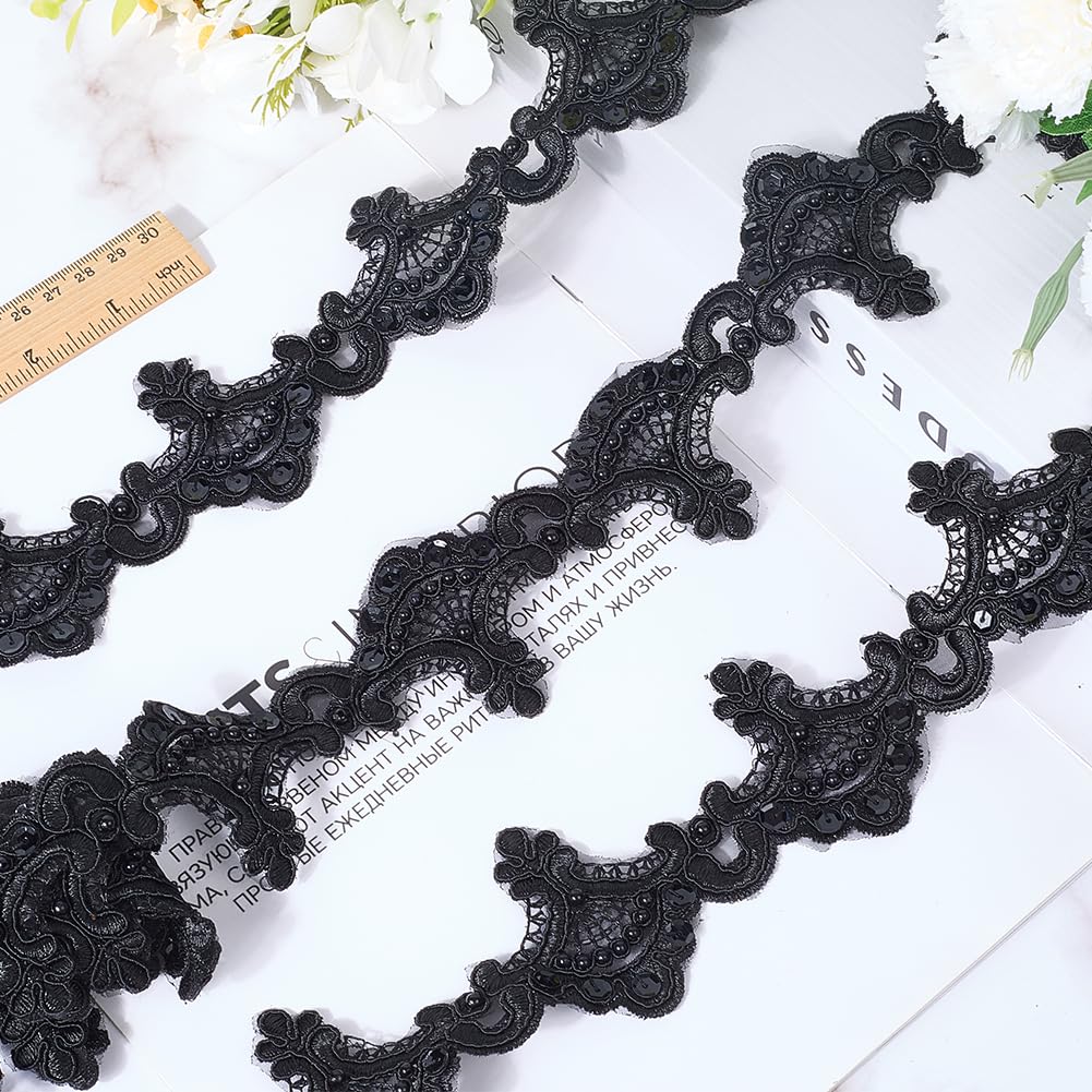 GORGECRAFT 2.7mX6.2cm Bordure En Dentelle De Venise Noire Broderie  Festonnée Couture Bordures Métallisées Vague, image size:1001x1001