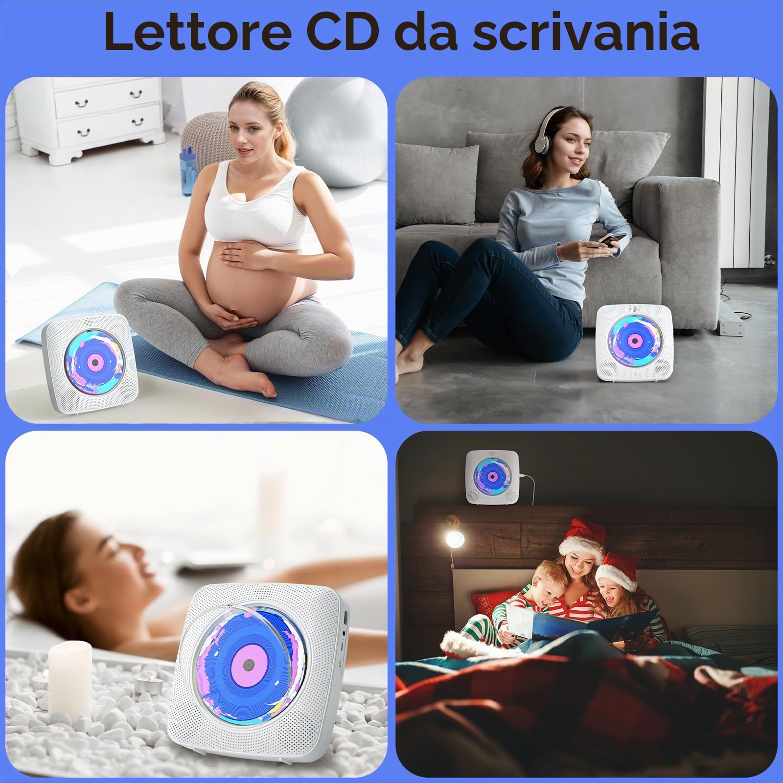 Lettore CD Portatile Bluetooth Kegaudio con Altoparlante USB/AUX Presa per Cuffie Bianco