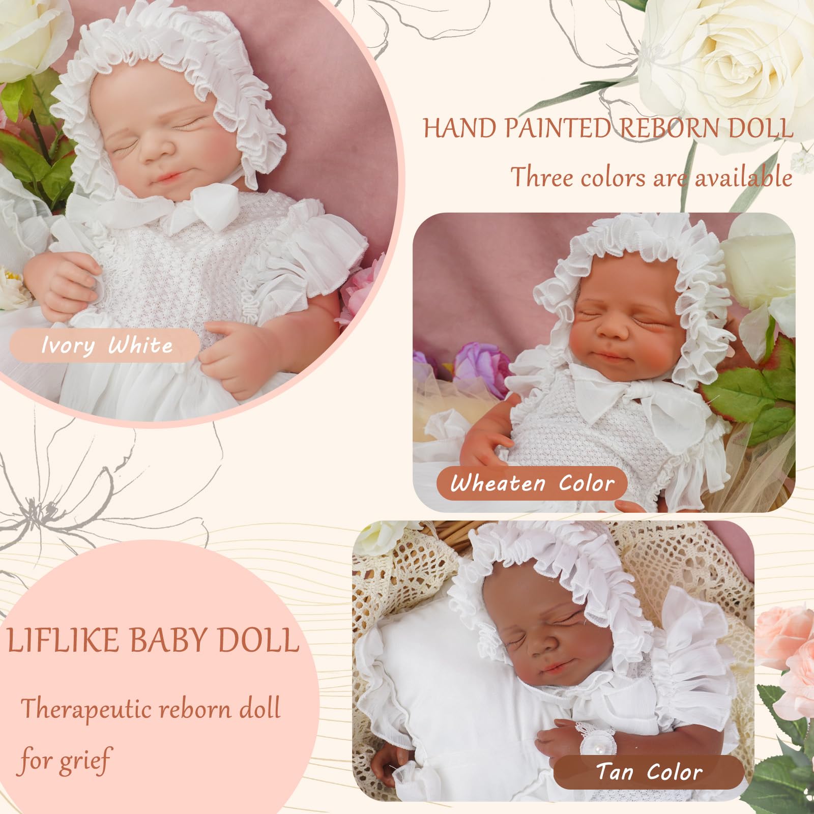 50 cm Vollsilikon Lebensechte Babypuppen Mädchen Schlafposition | Reborn Baby Puppen GanzköRper Platinsilikon Nicht Vinyl,Realistische Neugeborene Puppen,für Kinder ab 3 Jahren und Sammler