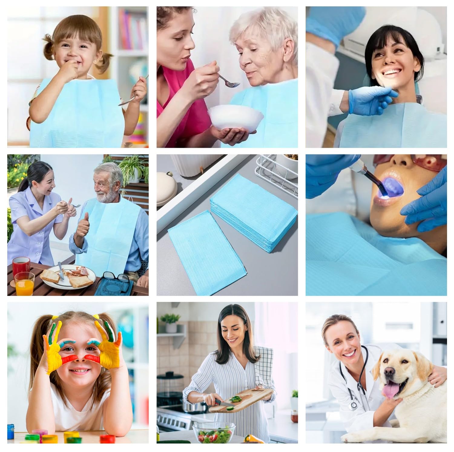 Baberos Adultos Desechables Impermeables 100 Pcs para Personas Mayores Pacientes