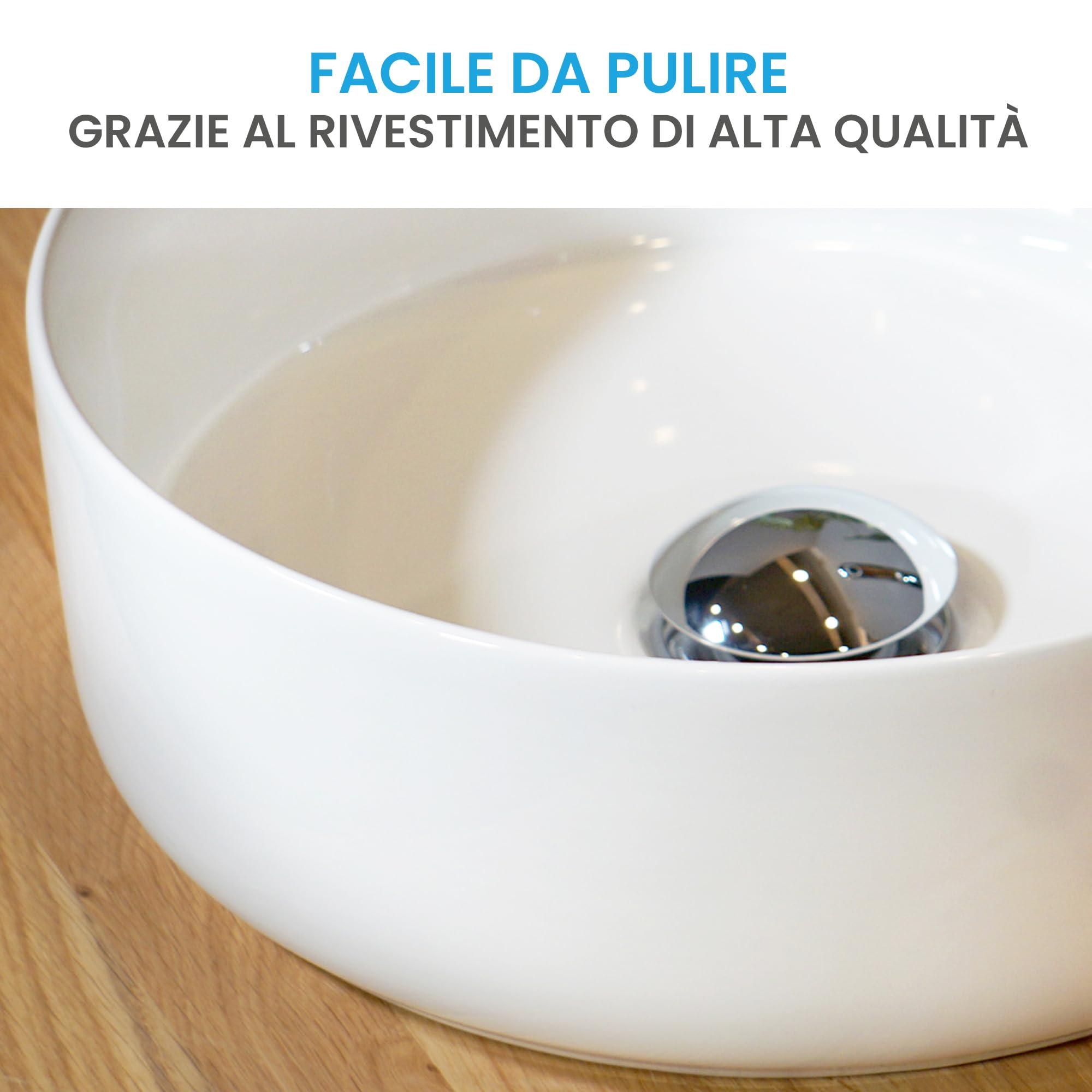 Bächlein Lavabo da appoggio Tamula (rotondo) – Lavabo in ceramica Ø 31,5 cm – Lavabo dal design moderno per bagno e WC – Lavabo di alta qualità in bianco