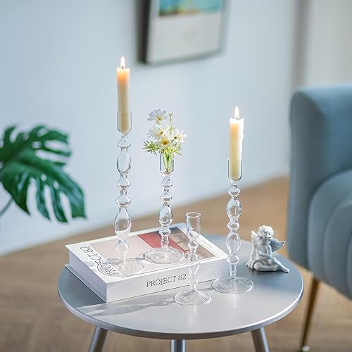 Miniatura 2 de Glasseam Candelabros de cristal para candelabros 4 portavelas cónicos transparentes modernos y altos para centro de mesa, fiesta, comedor,