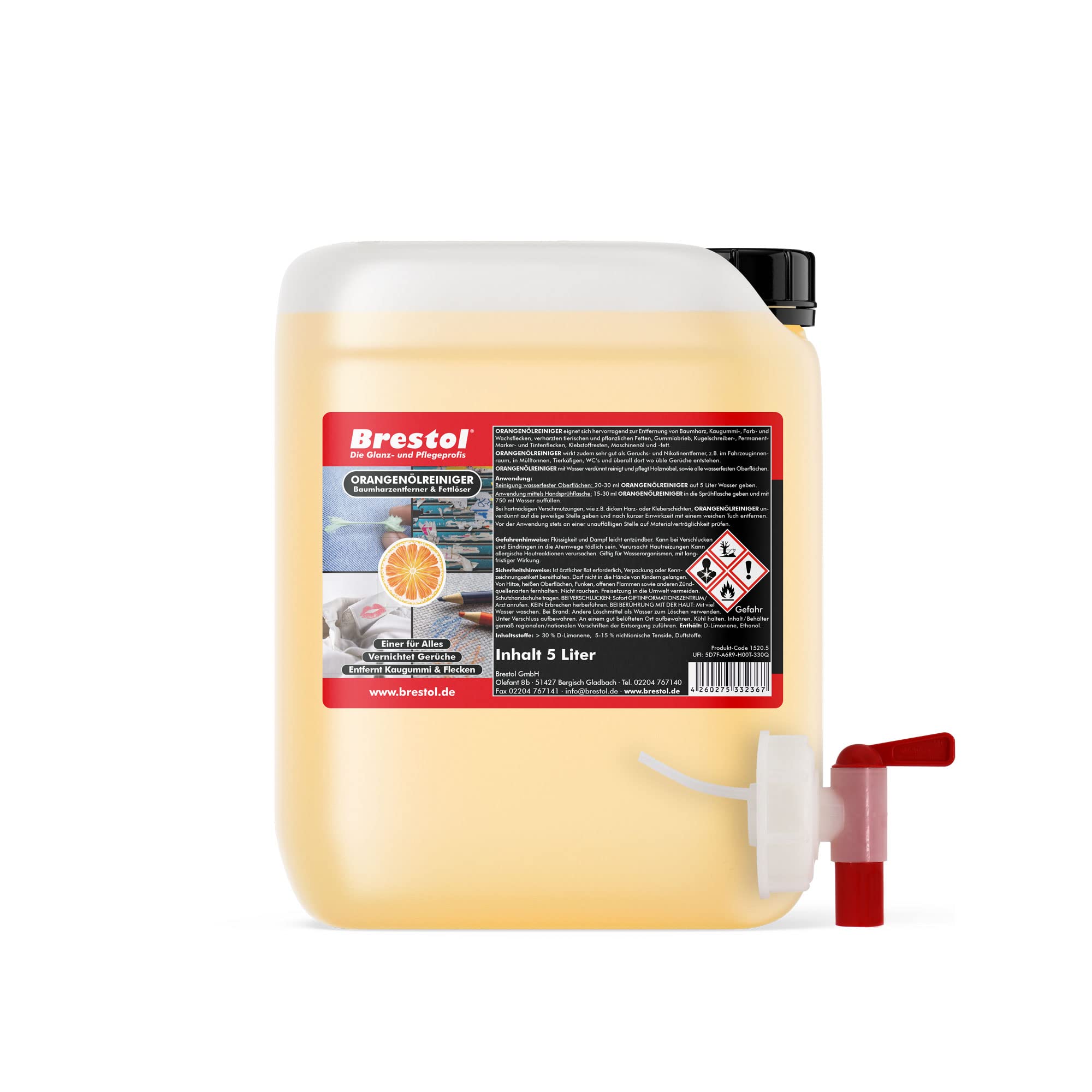 orangenölreiniger (5 l) con grifo), – -- 51 mm – Limpiador universal grasa aceite Chicle algodón Resina Entferner algodón harzent Ferner olor Neut podrá erter – -Original brestol