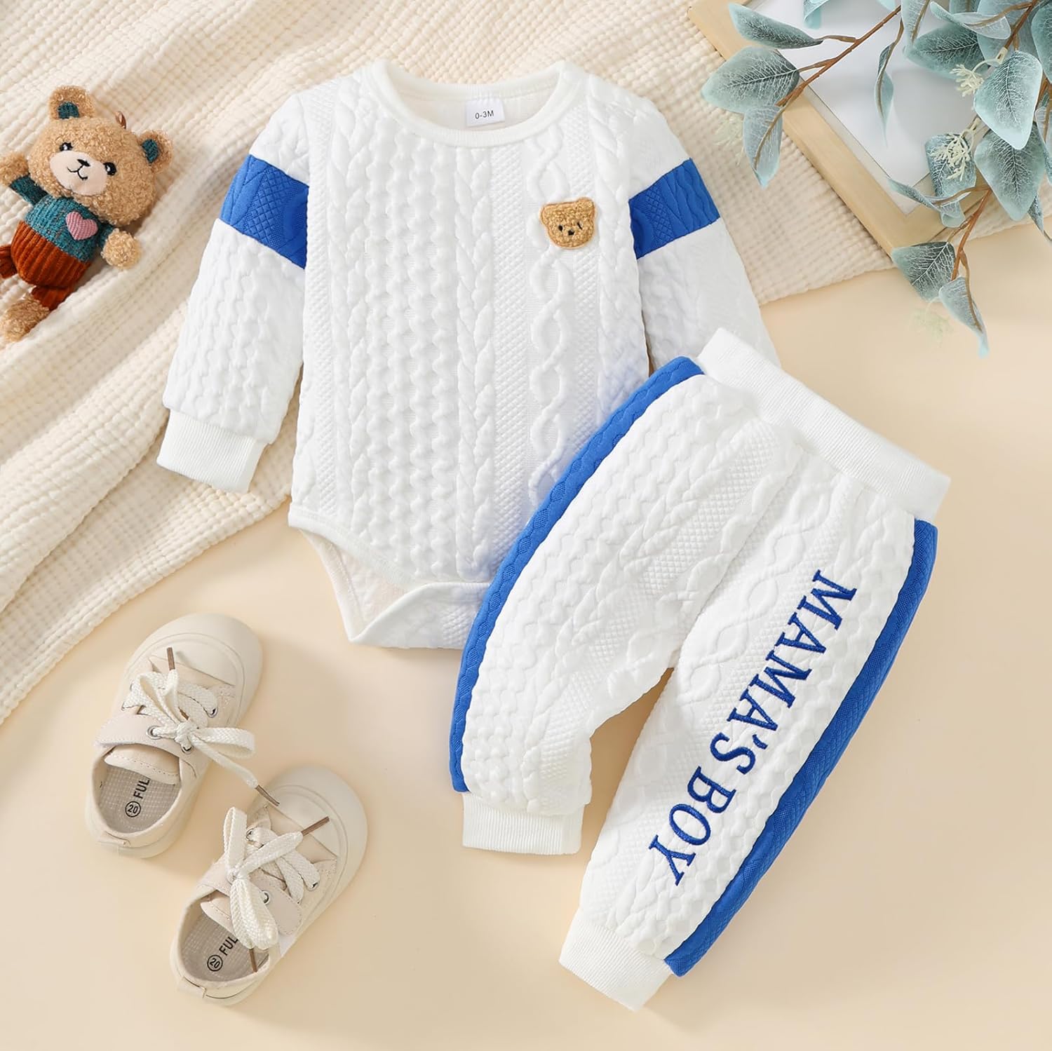Newborn Baby Boy Outfit Knitted Long Sleeve Romper and Pants Set Infant Fall Winter Clothes - Image 4
