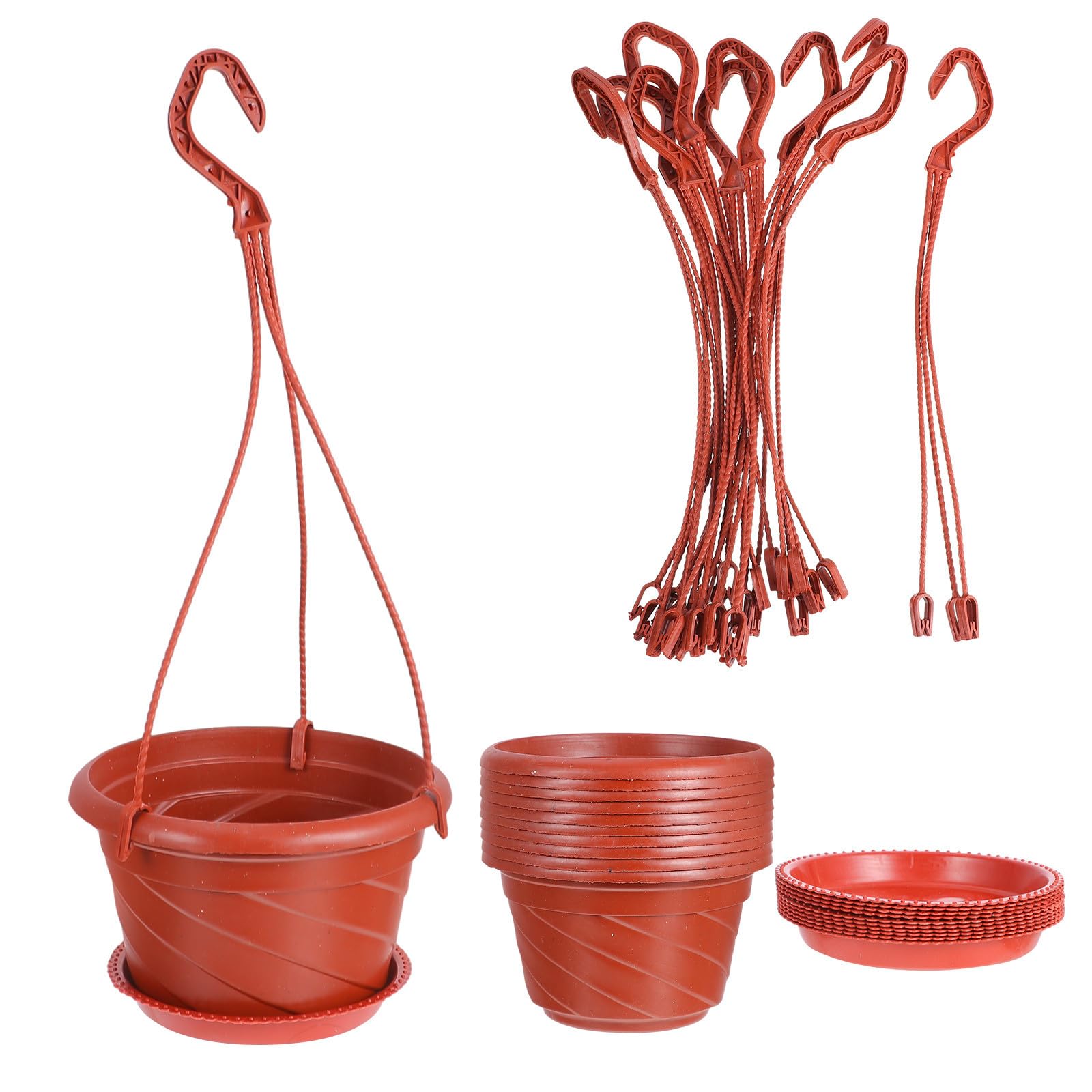 Toddmomy 10ensembles Pots de Fleurs Suspendus Plastique Résistants Ronds pour Plantes Intérieur Extérieur avec Soucoupes et Plateaux Rouge