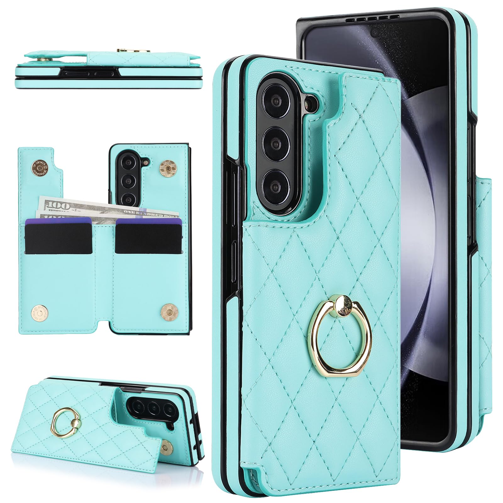 Etui portfelowe na telefon komórkowy Samsung Galaxy Z Fold 8 Ultra z pierścieniem i uchwytem na karty kredytowe, przegródka na gotówkę, luksusowe zapięcie magnetyczne ze skóry diamentowej