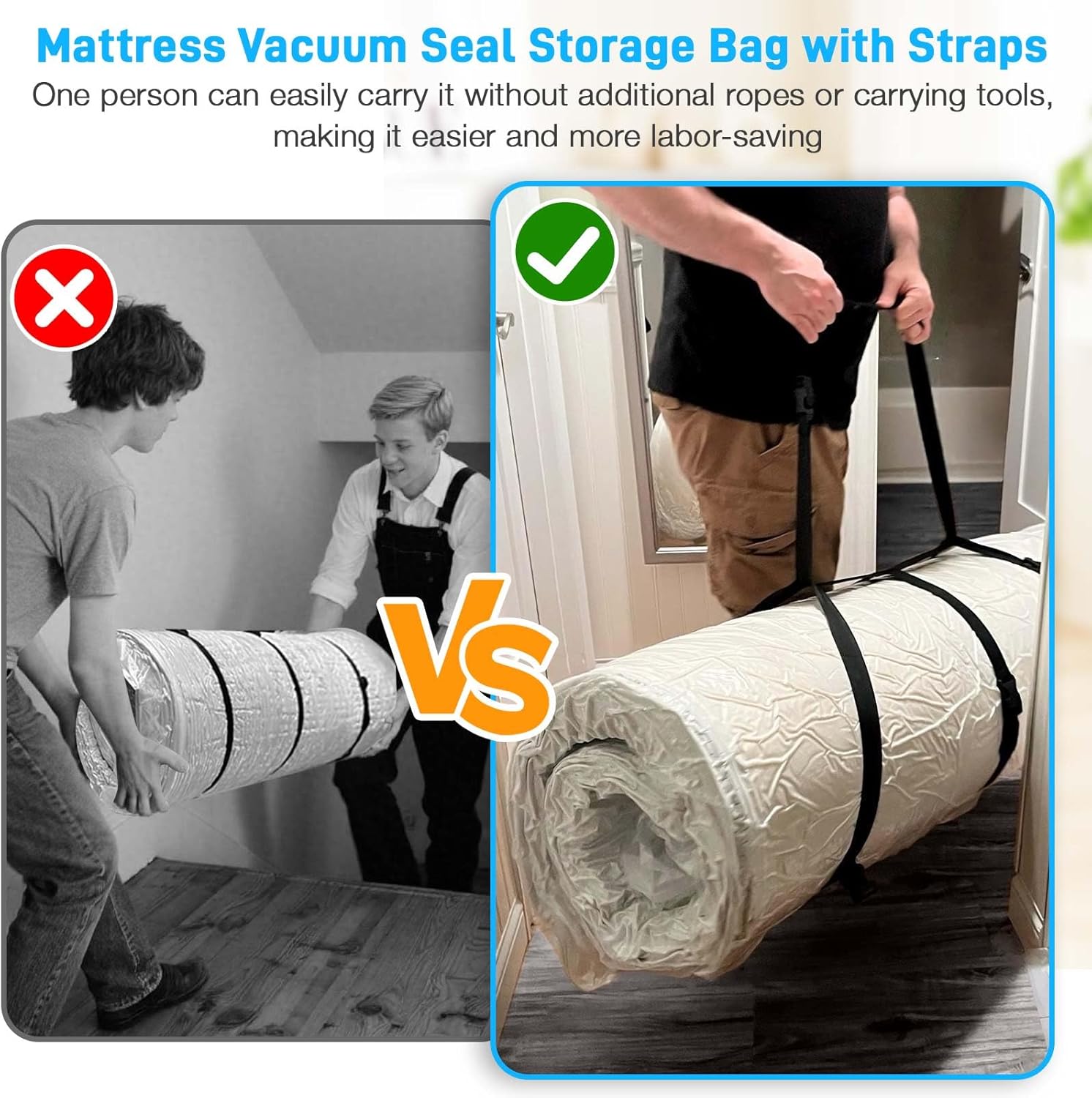 Mattress Vacuum Bag Twin/Twin XL Space Saver Mattress Vacuum Seal Bag with Straps for Moving Double Zip Seal Reusable Mattress Compression Vacuum Storage Bags - Image 5