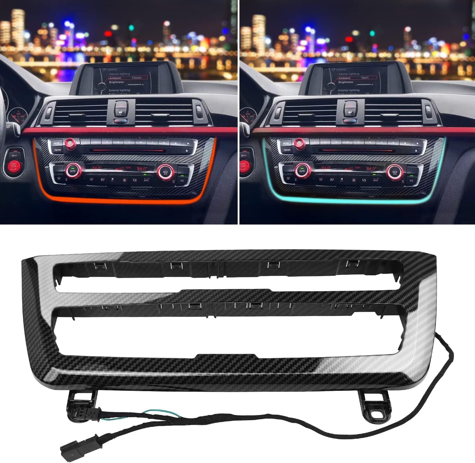 Jaronx Compatible with BMW LED Console Panel Ambient Light for 3 Series F30 F31 4 Series F32 F33, Radio AC Control Panel Ambient Lights Console Panel Replacement with Dual Color LED Ambient Lighting