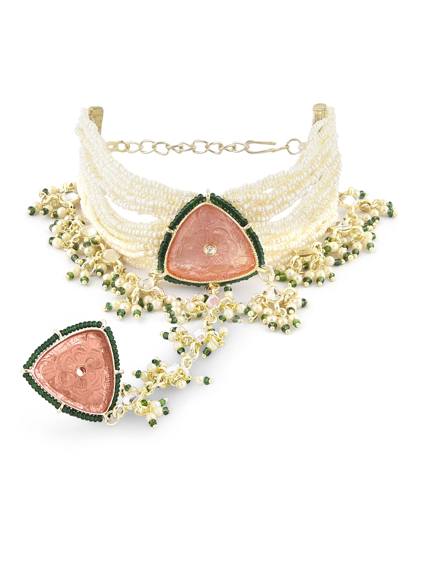 ZAVERI PEARLS Pink & Green Multistrand Pearls Bridal Hand Harness For Women-ZPFK15150 (B0BRBBHFSF) Amazon Price History, Amazon Price Tracker