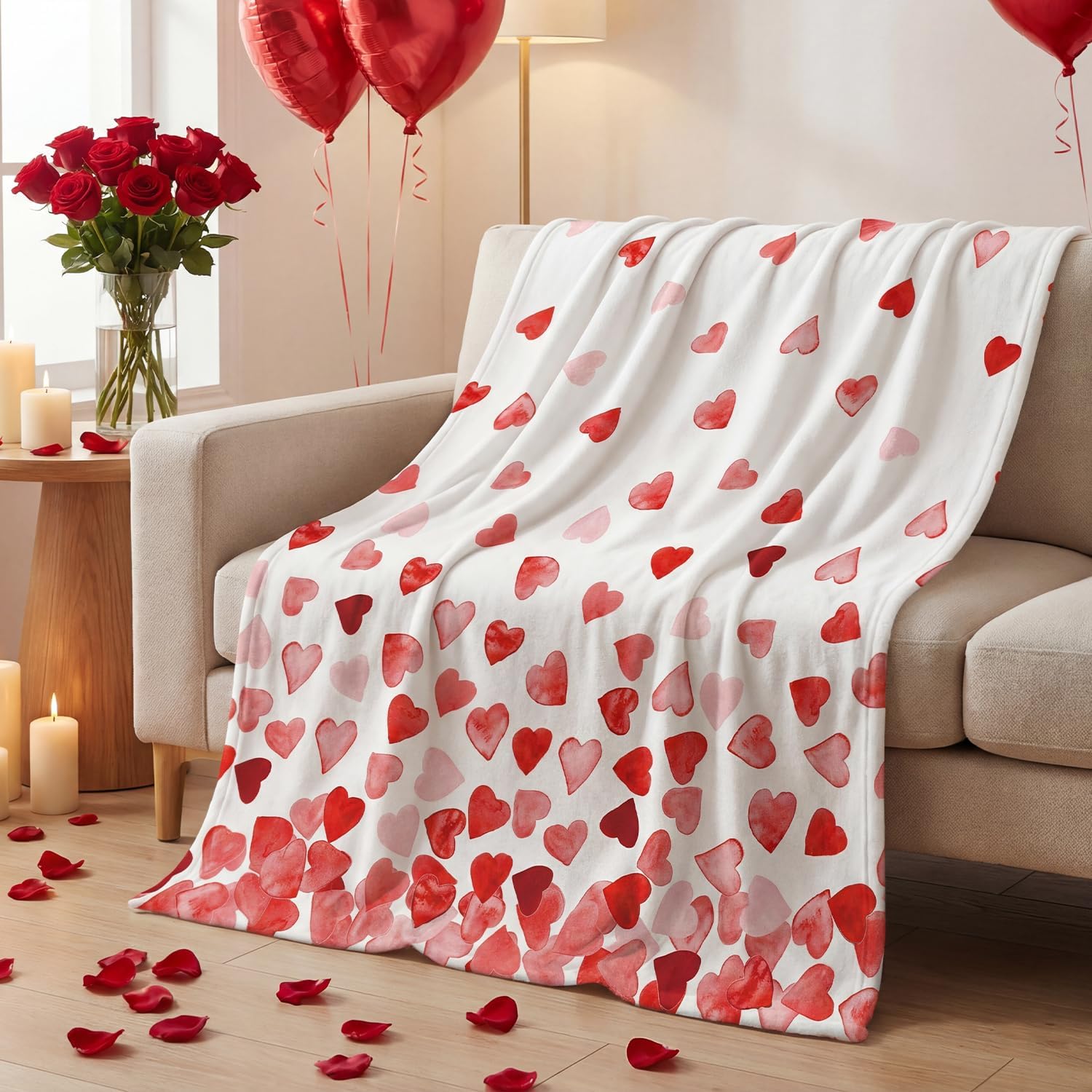 Horaldaily Valentine Flannel Blanket Throw, Red Love Hearts Soft Fuzzy Plush Cozy Fleece Blankets for Couch Sofa Bed Lounging, Ideal Gifts for Kids Adults Wife Self, 50x60 - Image 2