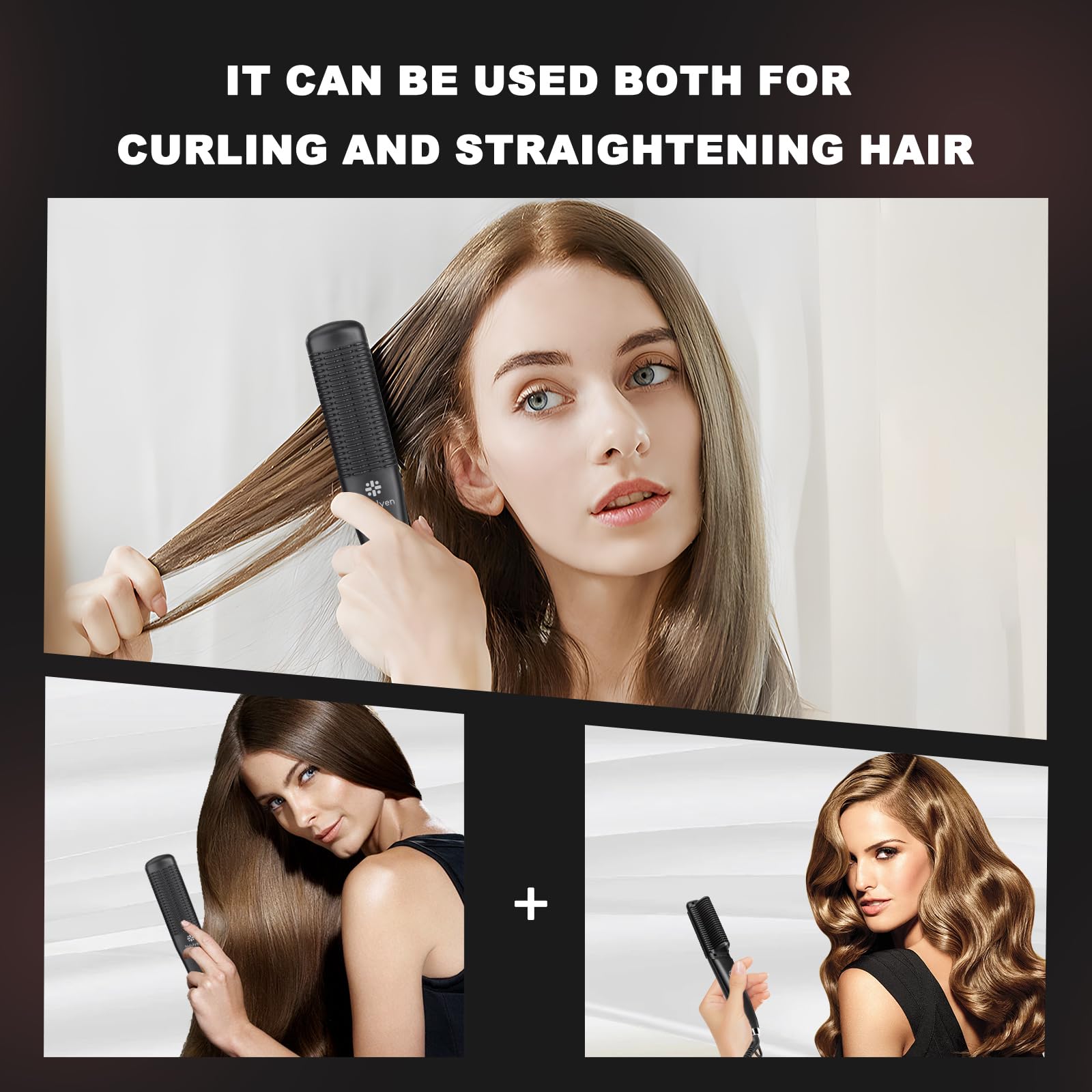 Cepillo alisador de cabello iónico para mujer, pelo liso o rizado, estilo suave, peine caliente ligero, revestimiento de cerámica de doble voltaje, herramientas de peinado profesionales