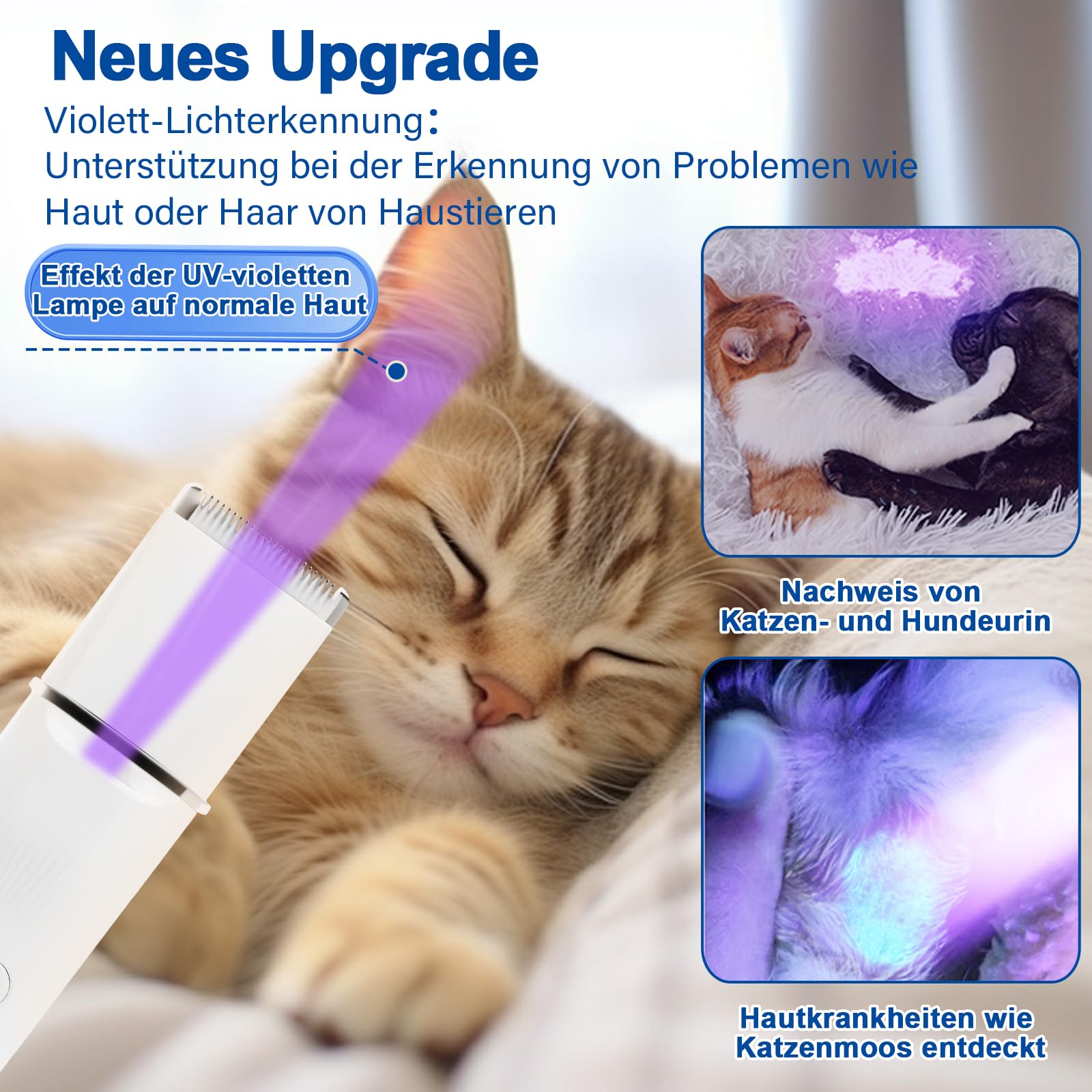 Leise Schermaschine Katze Set, 4 in 1 Haarschneidemaschine Mit LED-Licht, Profi Pfotentrimmer Für Hunde, Für Große Kleine Katzen Hunde, Für Pfoten, Augen, Ohren, Gesicht, Körpe (Weiße)