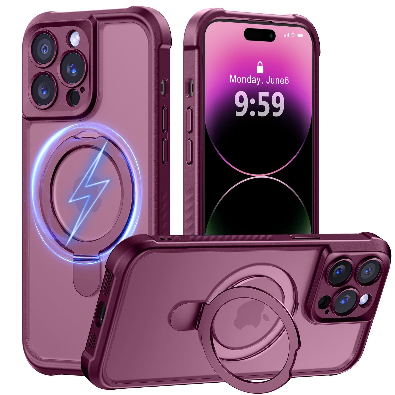 MOCCA Magnetic for iPhone 14 Pro Case with Stand,Wine Red