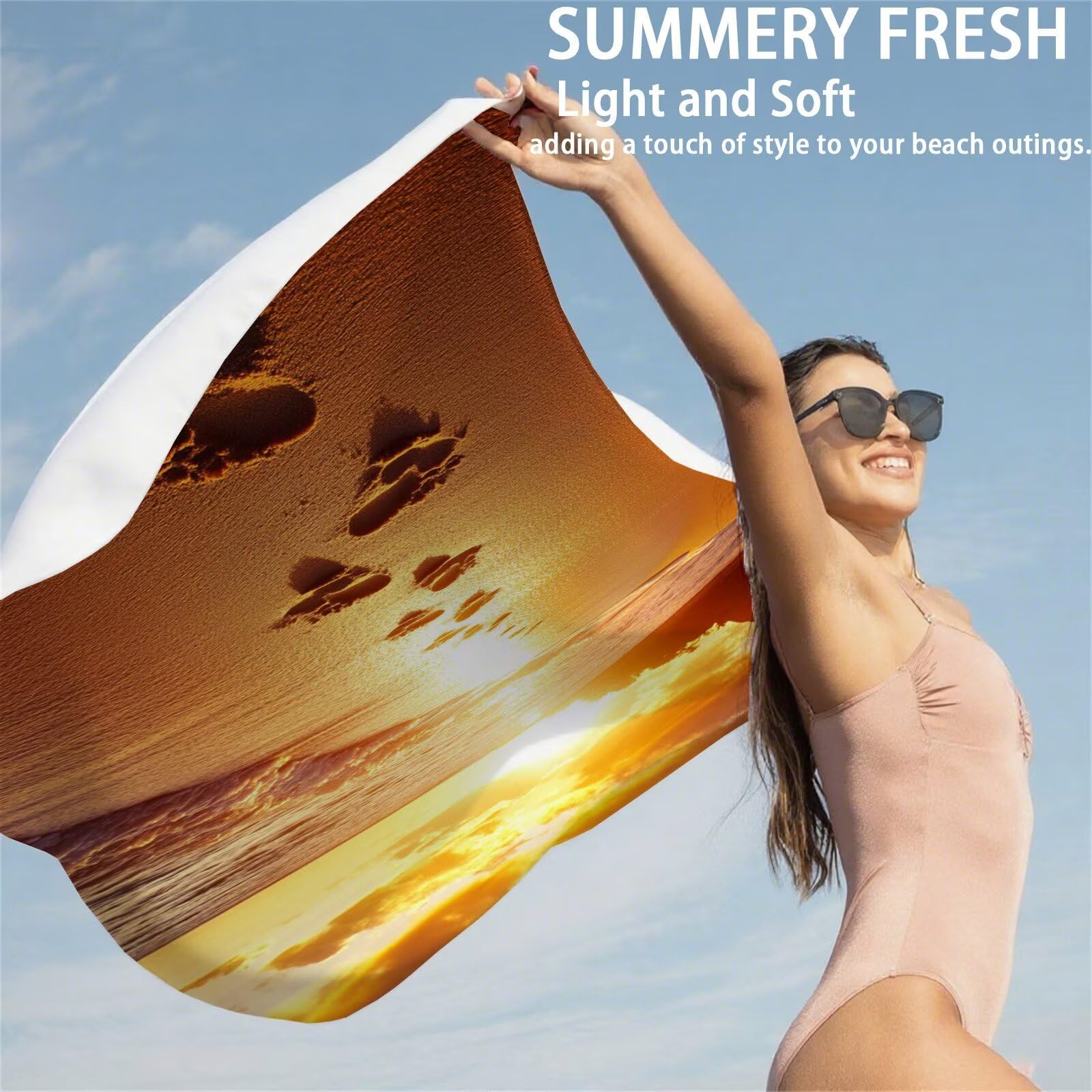 Mikrofaser Strandtuch 90x200cm, Sonnenuntergang Strandtuch Sommer Saunahandtuc 2 Stück Stranddecke Sandfrei, Schnell Trocknendes, Saugfahiges Strandmatte für Reise Urlaub Schwimmen Camping OC-337