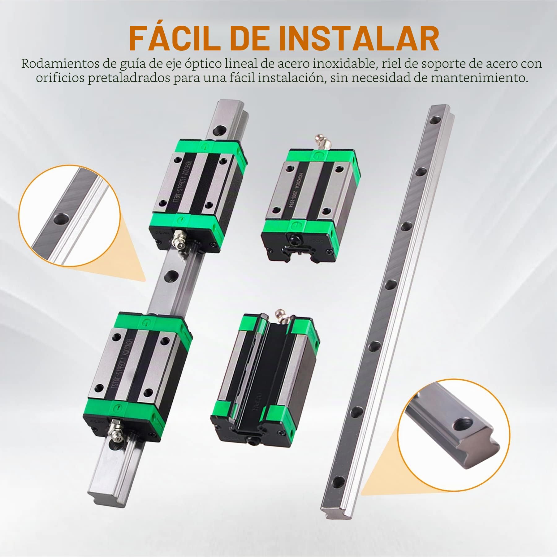 HGR20 Set de 2 guías lineales HGR20 de 800 mm, carril guía lineal + 4 bloques deslizantes HGH20, para aparatos eléctricos, fresado, routers CNC, bloques deslizantes e impresoras 3D