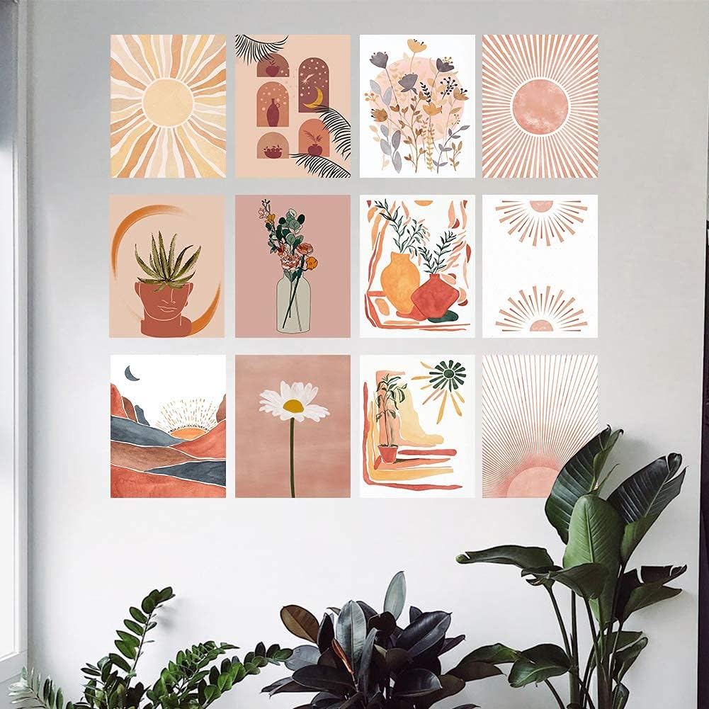 12pcs Canvas Wall Art Prints Frameless, Botanical Plant Wall Decor Pictures for Living room Bedroom Home Decor (Abstract 2)