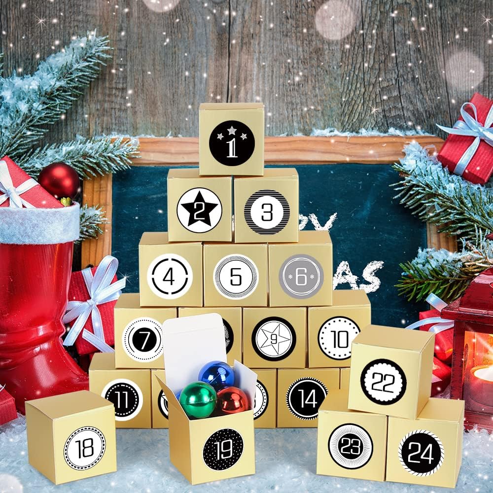 Calendario de Adviento, 24 Calendario Adviento para Rellenar, Cajas Dorada Calendario de Adviento, Calendario Adviento DIY, Calendario Adviento Rituals 2022 con Adhesivos Digitales de Adviento — view 7