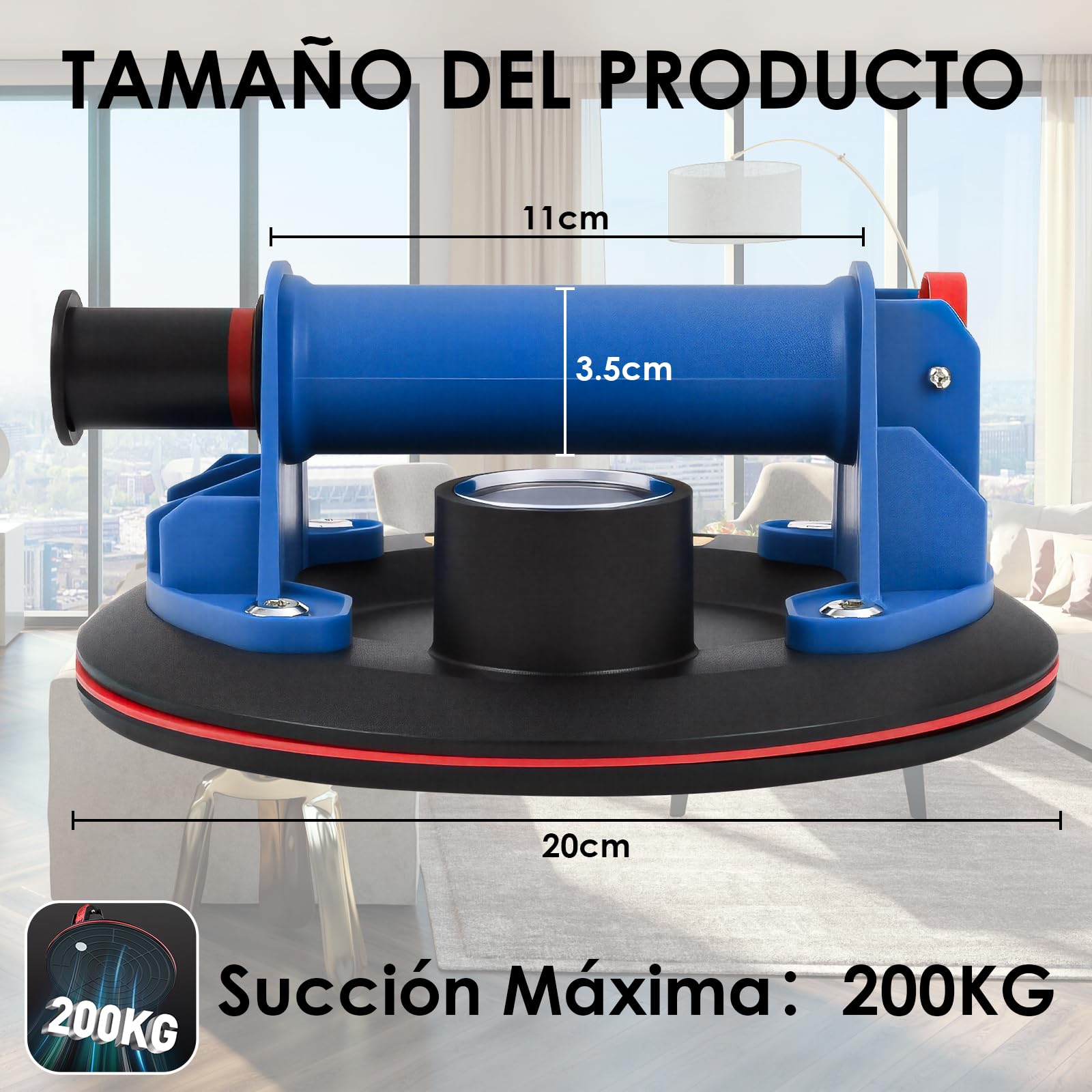 2 Piezas 8" Ventosas para Cristal con Manómetro, Ventosa Capacidad de Carga Máxima 200 kg, Ventosa Cristal con Caja de Transporte para Vidrio, Azulejos, Mármol, Azul