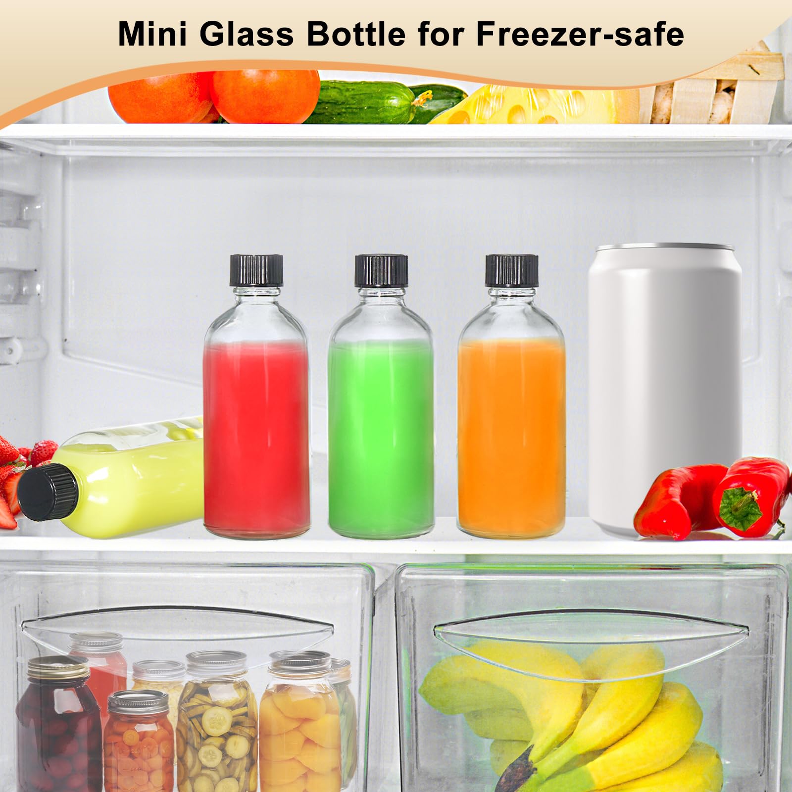 Mispudin 8-Pack 100ml Glass Bottles with Lids, Small Glass Ginger Shot Bottles, Empty Juice Shot Bottle with Lids, Funnel - Image 2