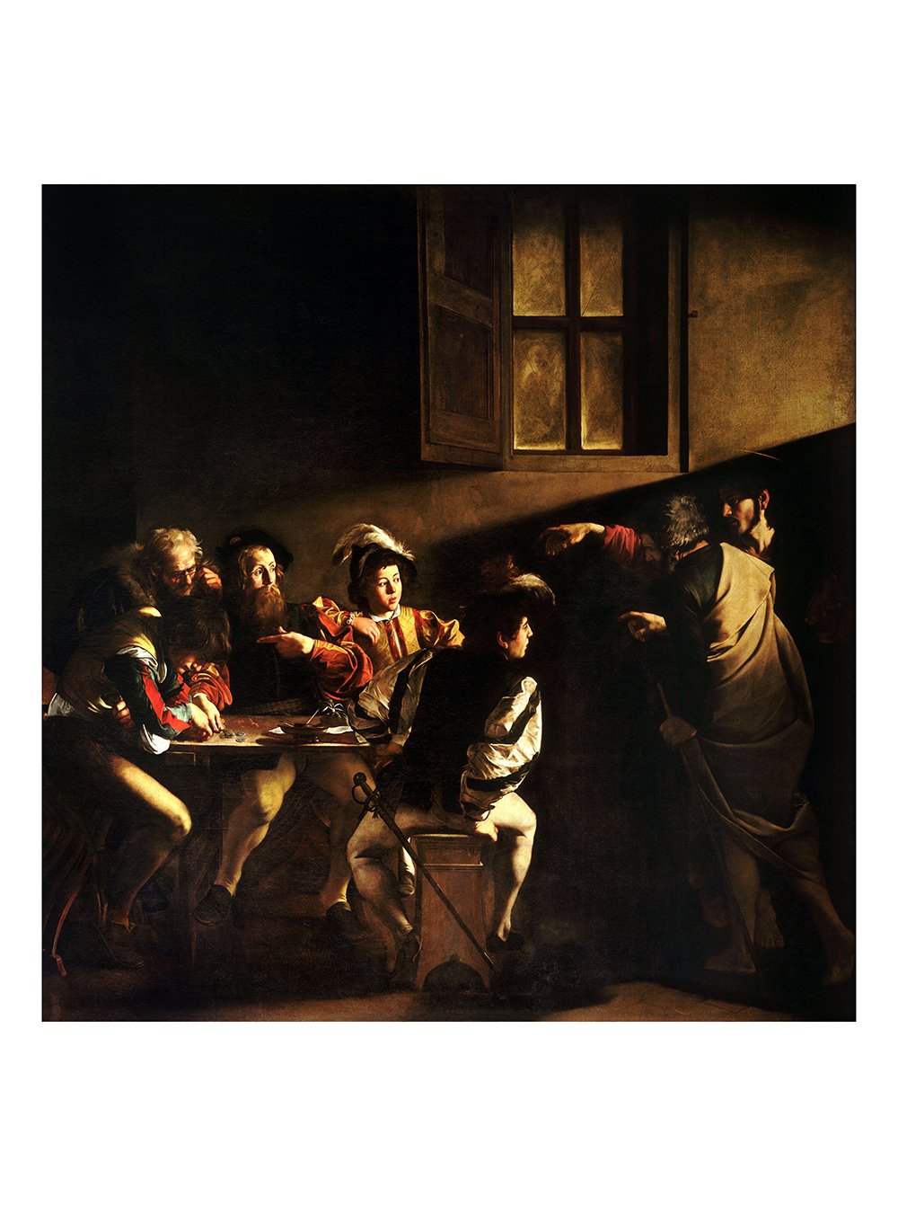 Tableau Caravaggio L'Appel de saint Matthieu grand format avec cadre marron