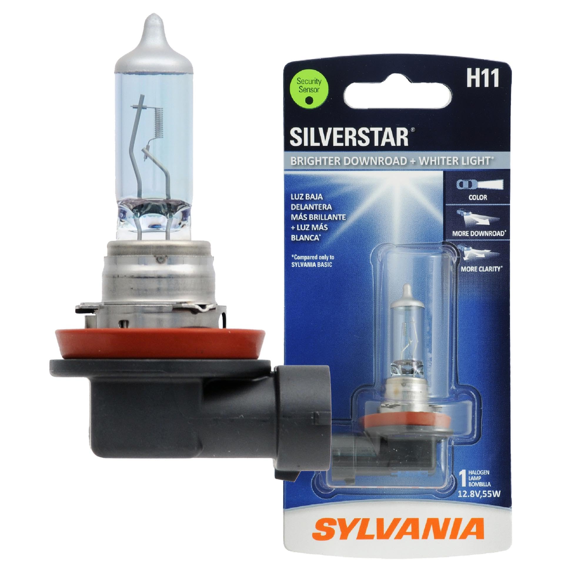 H11 SilverStar - High Performance Halogen Headlight Bulb, High Beam, Low Beam and Fog Replacement Bulb, Brighter Downroad with Whiter Light (Contains 1 Bulb)