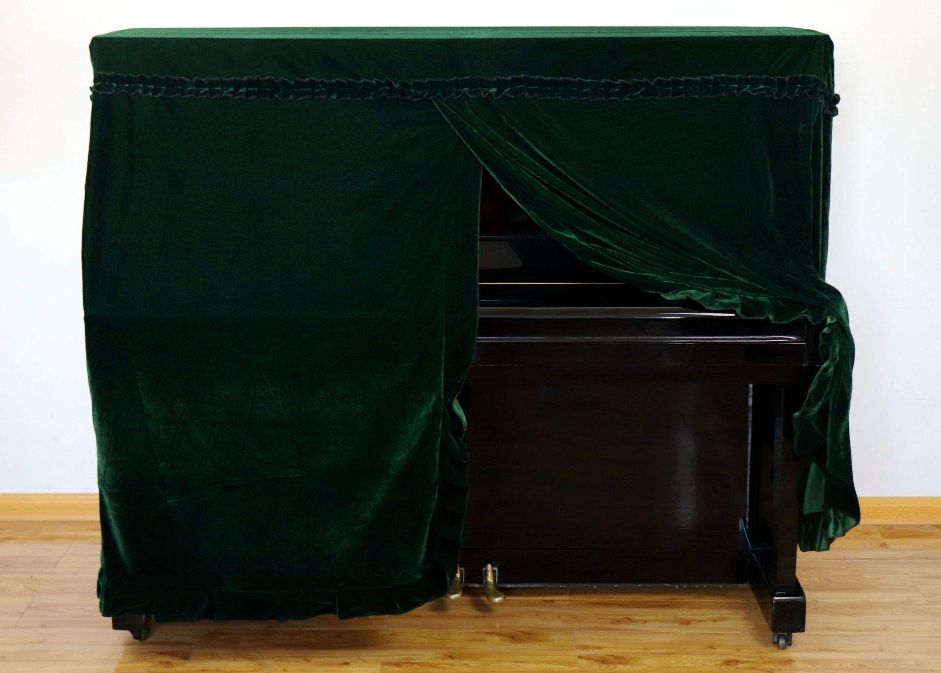 Copertura per pianoforte in morbido velluto con decorazione macramè verde scuro universale verticale copertura antipolvere per pianoforte verticale