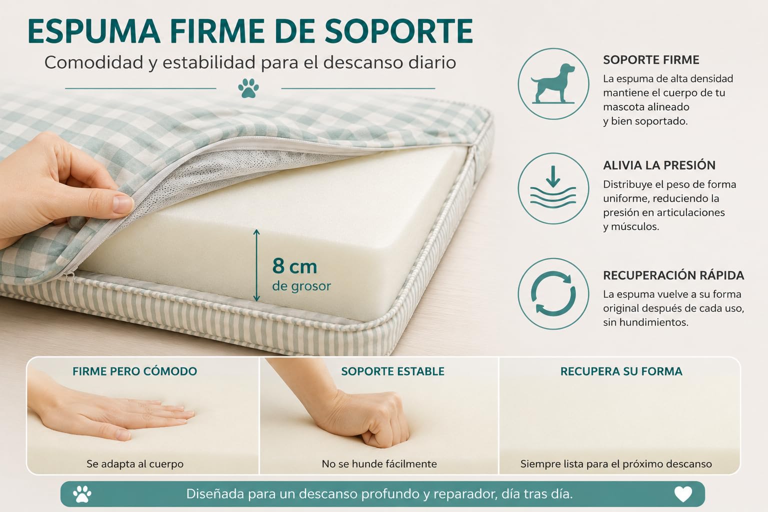 Cama para Perro Mediano 75x50 cm, Funda Lavable. Ideal para Perros hasta 10 kg y Gatos