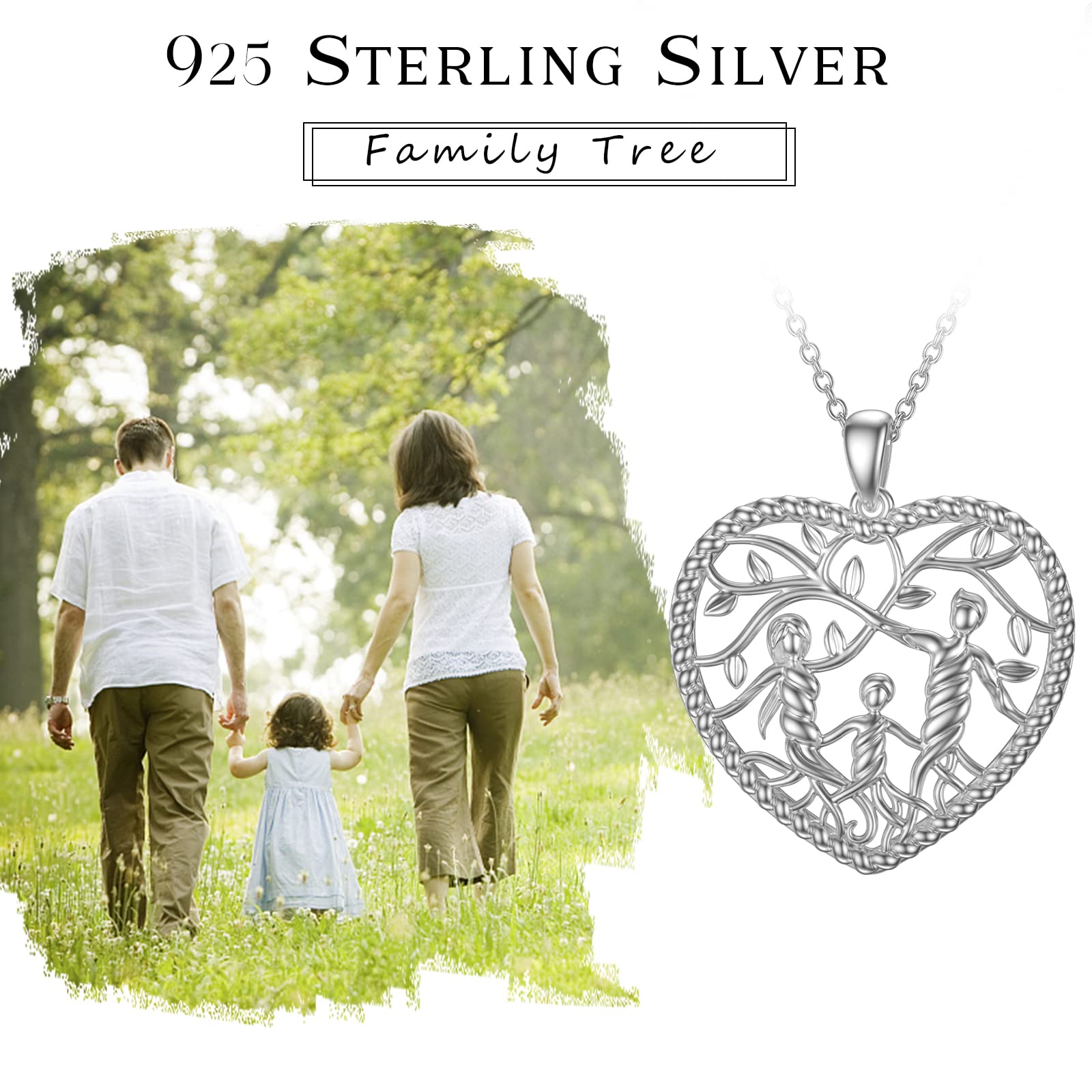 Damen Baum des Lebens Halskette 925 Sterling Silber Mutter Tochter/Sohn Lebensbaum Familie Herz Anhänger Schmuck Geschenke für Mama