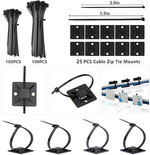Miniatura 6 de ELII Kit de organización de cables de 328 piezas, 8 soportes magnéticos para cables, 69 clips adhesivos para cables, 4 fundas divididas, 22 correas
