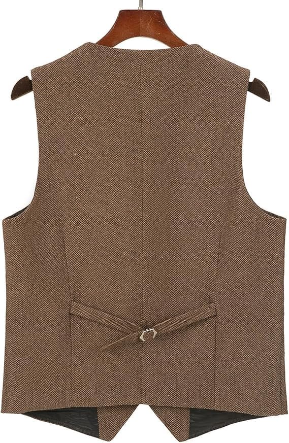 Hunting Aged Mens Tweed Vests Herringbone Waistcoats Retro Casual Wedding Wool Business Vests - Image 7