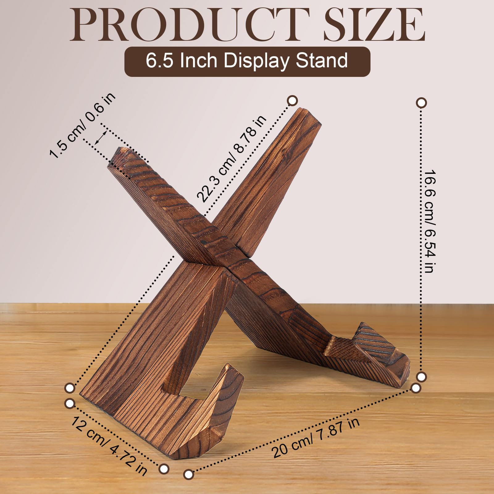 Wenqik 6 supporti per libri di cucina da 16,5 cm, supporto per libri di ricette in legno per esporre libri di cucina rustici, cavalletto decorativo da tavolo per bancone della cucina, marrone