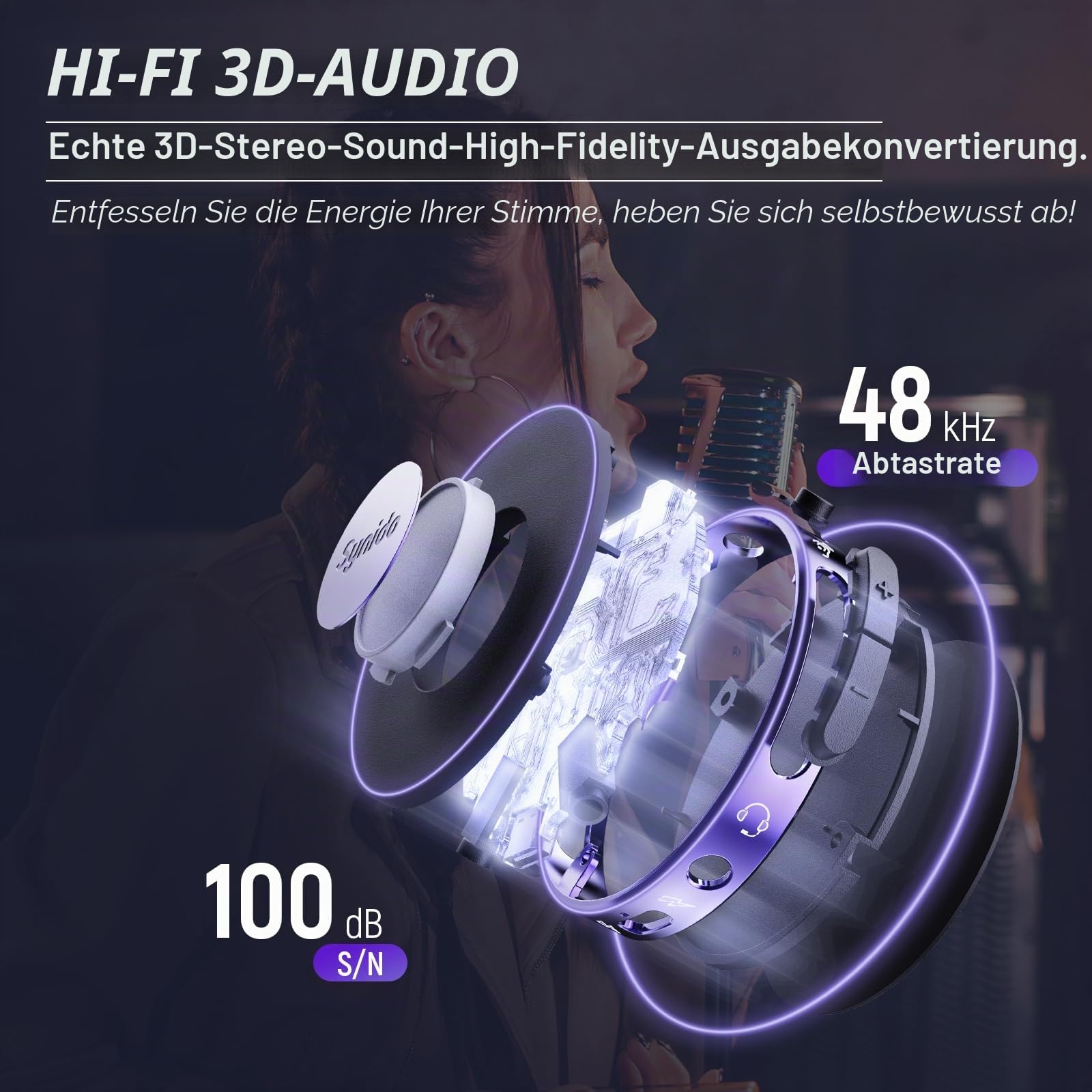 Synido tragbares Gitarren-Audio-Interface USB-C 24bit/48kHz Mini-Schnittstelle Instrumenteneingang Kopfhörerüberwachung