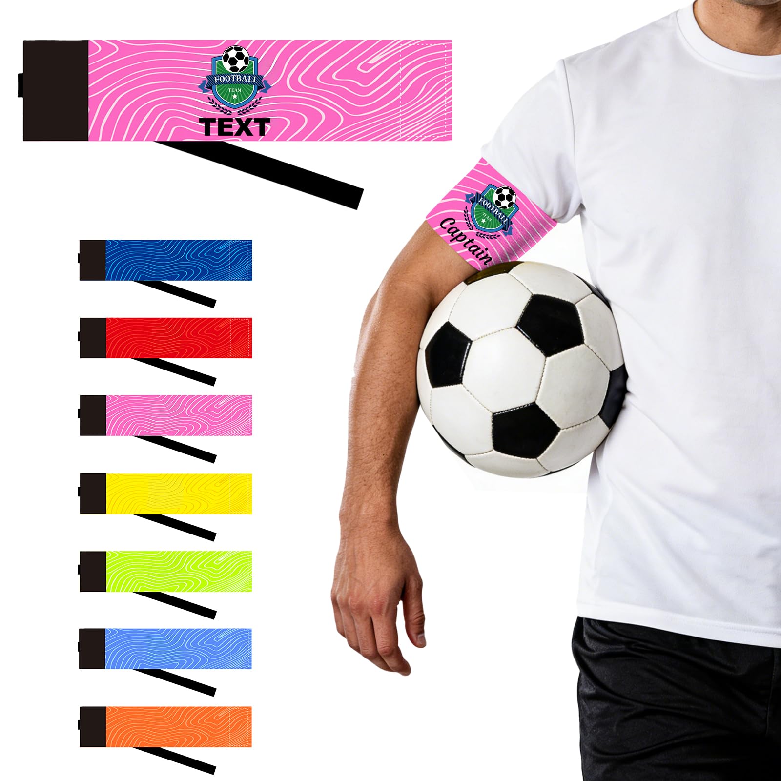 Personalised Captains Armband for Adult & Youth, Custom Arm Bands with Your Logo and Text, Personalised Captain Armband for Football, Hockey, Rugby & Netball (Hot Pink, Premium Print)