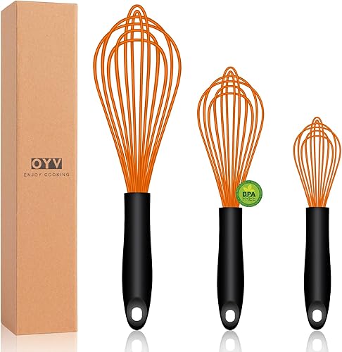 Miniatura 25 de Batidor de silicona morado apto para lavavajillas, diseño sellado impermeable, juego de 3, batidores de cocina profesionales para cocinar Premium