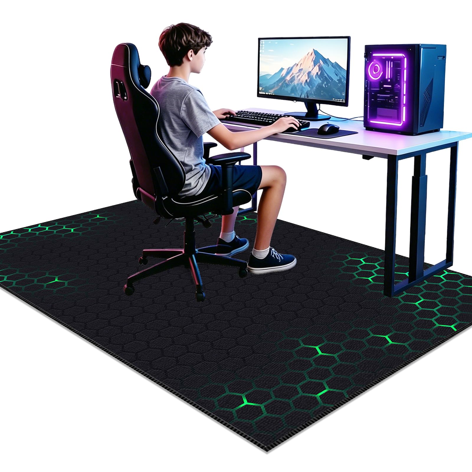 Gamer Area Rugs 3D Printed Kids Play Mat Gaming Rugs for Boys Bedroom 170 x 190cm Gamer Rug Non-Slip Game Room Rug for Playroom Bedroom Living Room Decor Floor Protector Game Chair Rugs Kids Gift