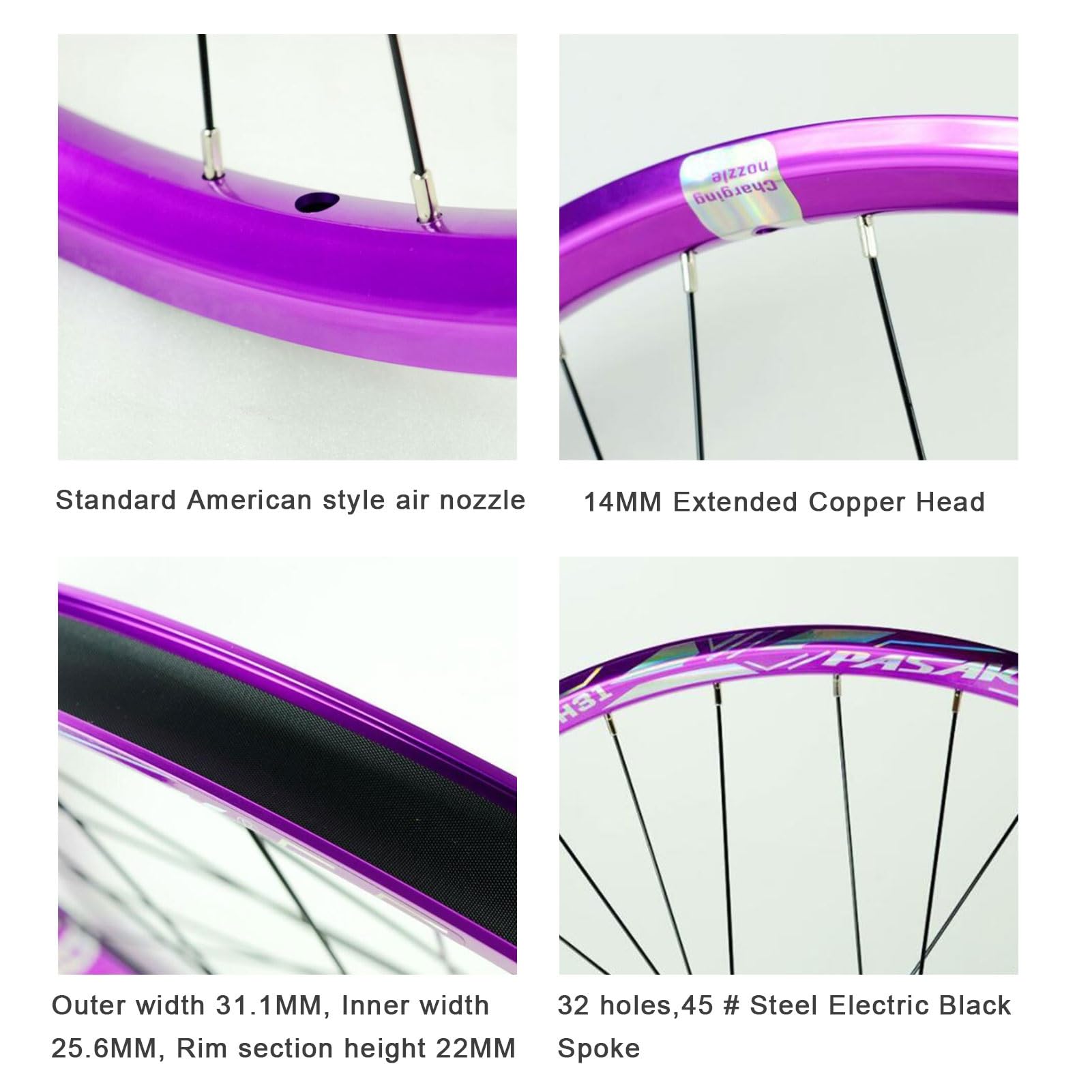 Zestaw kół rowerowych z hamulcem tarczowym, oś przelotowa 26, 27,5, 73,7 cm, ze stopu aluminium, do roweru górskiego, przednie 2 tylne 4 łożyska do zestawu kaset 8-12S (fioletowe - MS,29 cala)