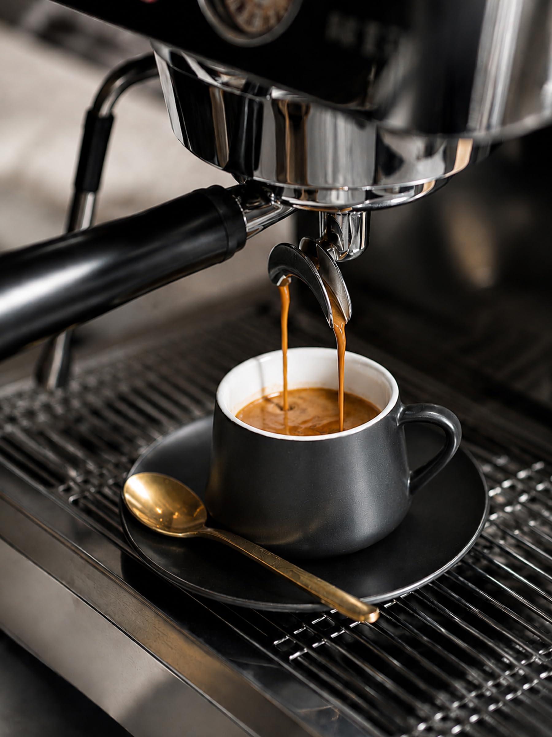 YHOSSEUN Juego de 6 tazas de café expreso de cerámica de 4 onzas con soporte, platillos y cucharas, tazas de café pequeñas Demitasse para el día del padre, accesorios de espresso para máquina, color