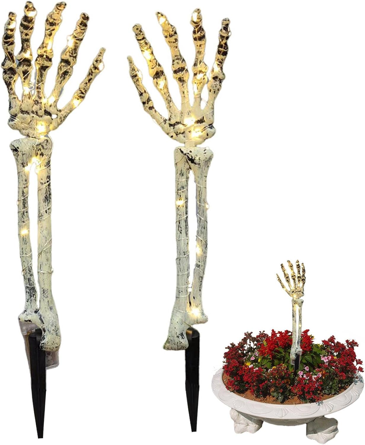 スケルトン アーム ステークス - 太陽光発電 40 LED ステーク ライト スケルトン ハンド デコレーション - ハロウィーン