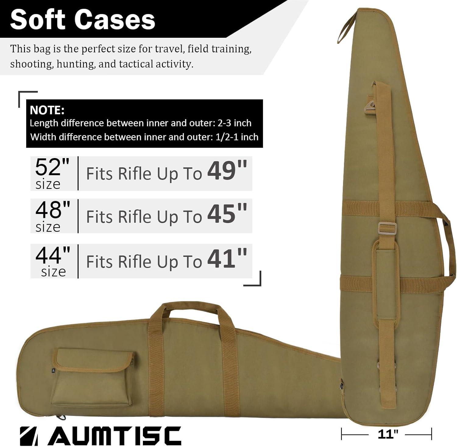 AUMTISC Soft Rifle Gun Case, 41/45/49 Inch Shotgun Carrying Bag for Scoped Rifles with Adjustable Shoulder Sling - Image 2