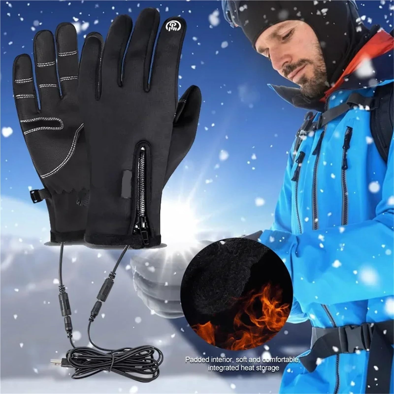 Guanti riscaldati, Guanti Da Moto Riscaldati Touch Screen USB 3 Marce 2 Pezzi Outdoor Winter Ski Sport Pesca Warm Riding Bicycle,per donne e uomini