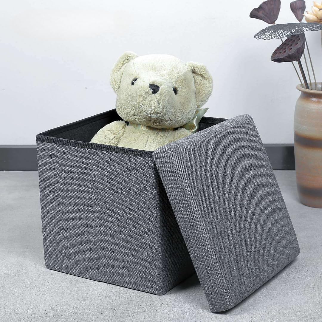 Foldable Storage Ottoman Cube with Padded Seat – Collapsible Footrest Stool with Hidden Storage Box for Living Room, Bedroom & Office (30L x 30W x 30H cm)(Grey-1-pcs)-image-8