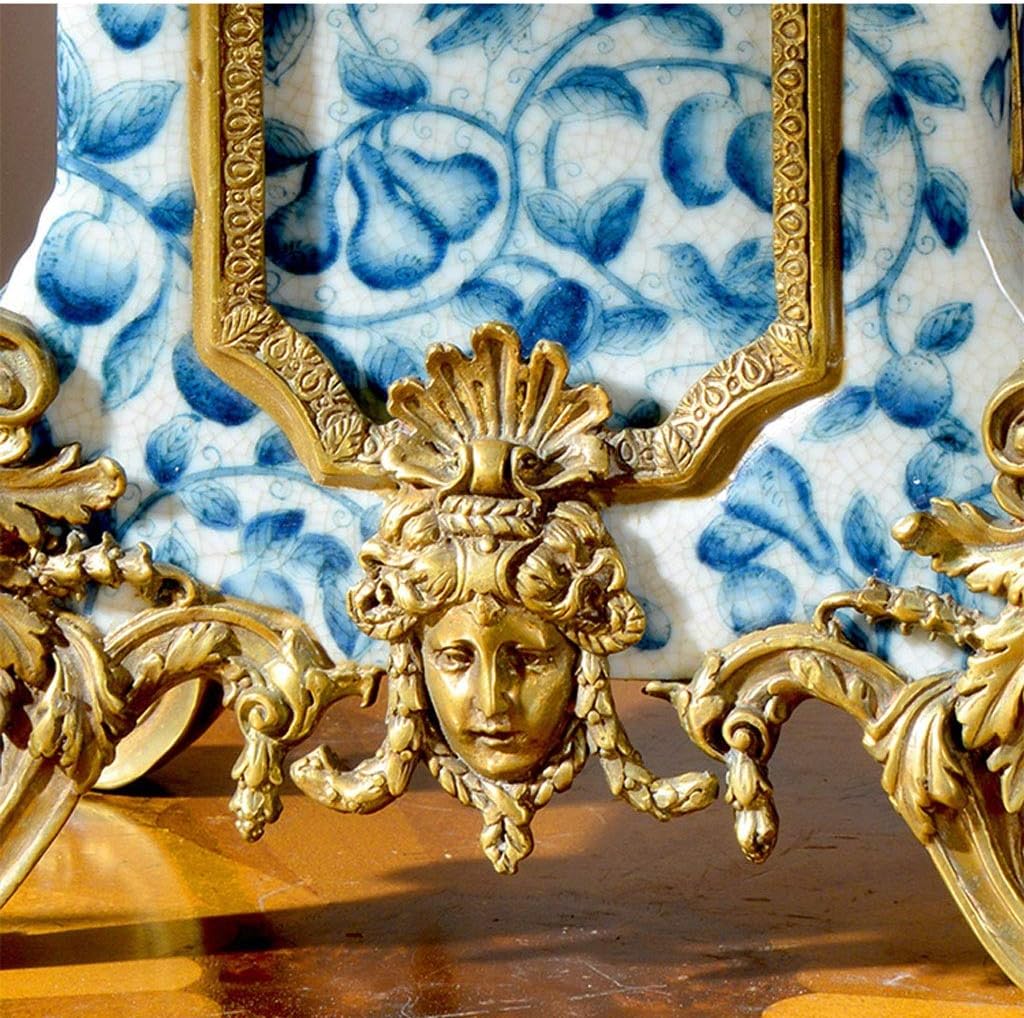 Desk Clock Home Living Room Clock Blue and White Porcelain Atmosphere Art Clock Craft Clock Clock Desktop Clock