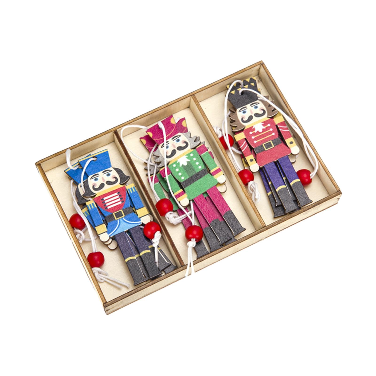 CLUB BOLLYWOOD® 9 Pieces Xmas Tree Hanging Nutcrackers Wood Pendant Durable with Storage Box Style B| Christmas & Winter | Nutcrackers|Set of 9 Christmas Nutcrackers in A Box