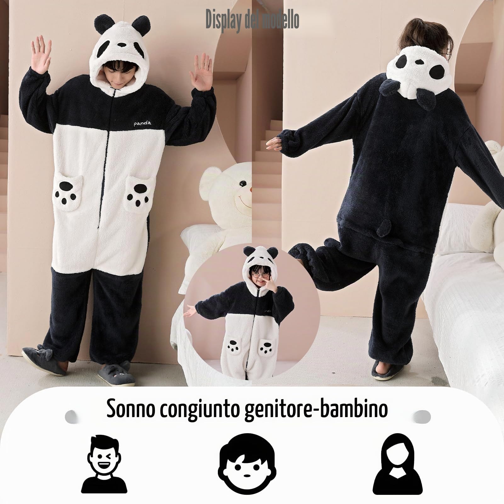 Pigiama Intero Donna,Pigiama Intero Animali,Pigiama Panda,Pigiama Intero Unisex Adulto Panda,Perfetto Come Costume di Carnevale O Pigiama Natalizio per La Famiglia