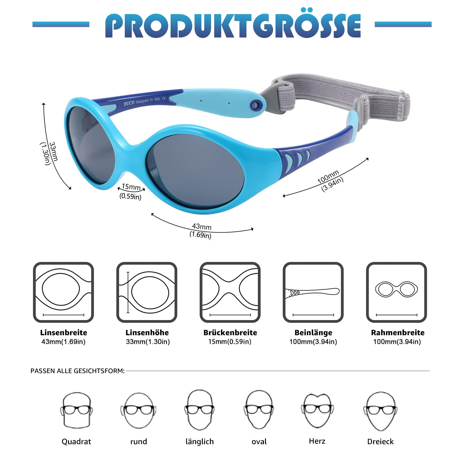 DUCO Lunettes de soleil polarisées Enfants Monture flexible en TPEE pour garçons et filles 0 à 5 ans K012